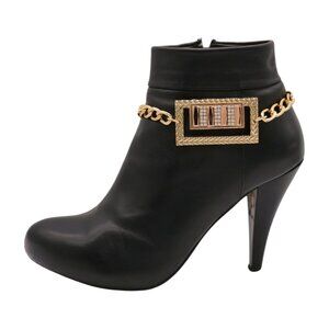NEW Women Gold Metal Boot Chain Bracelet Bling Shoe Square Charm Fashion 2PCS